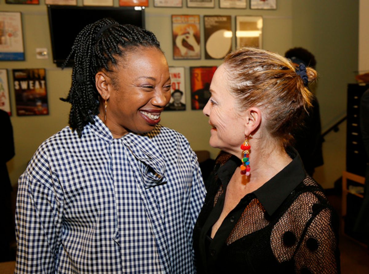 From left, cast members Portia and Mary Mara backstage after the opening night performance of 'Sweat' at Center Theatre Group/Mark Taper Forum on September 5, 2018, in Los Angeles, California. (Photo by Ryan Miller/Capture Imaging) at 