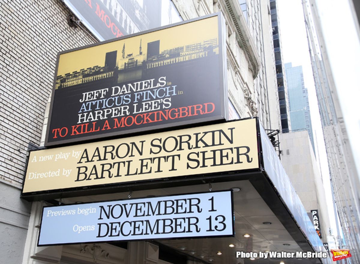 Theatre Marquee unveiling for Aaron Sorkin's adaptation of Harper Lee's classic novel 'To Kill A Mockingbird' starring Jeff Daniels and Celia Keenan-Bolger under the direction of Bartlett Sher on September 7, 2018 at the Shubert Theatre in New York City. at 