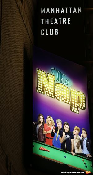Theatre Marquee of Richard Bean's 'The Nap', directed by Daniel Sullivan at Manhattan Photo