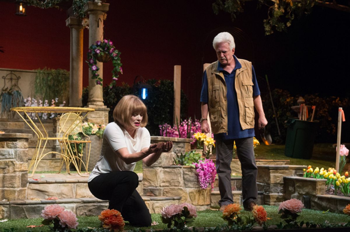 Frances Fisher as Virginia and Bruce Davison as Frank in Native Gardens at Pasadena Playhouse. // Photo by Jenny Graham

 at 
