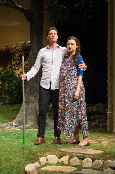 Christian Barillas as Pablo and Jessica Meraz as Tania in Native Gardens at Pasadena  Photo