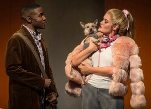 Gerald Caesar is Emmett Forrest and Casey Shuler plays Elle Woods in Legally Blonde, September 5-
October 21, 2018 at Paramount Theatre, 23 E. Galena Blvd. in Aurora. Frankie, a rescue dog, plays Elle’s trusty sidekick Bruiser. Trent Stork directs. Tick @ BroadwayWorld Gerald Caesar is Emmett Forrest and Casey Shuler plays Elle Woods in Legally Blonde, Photo