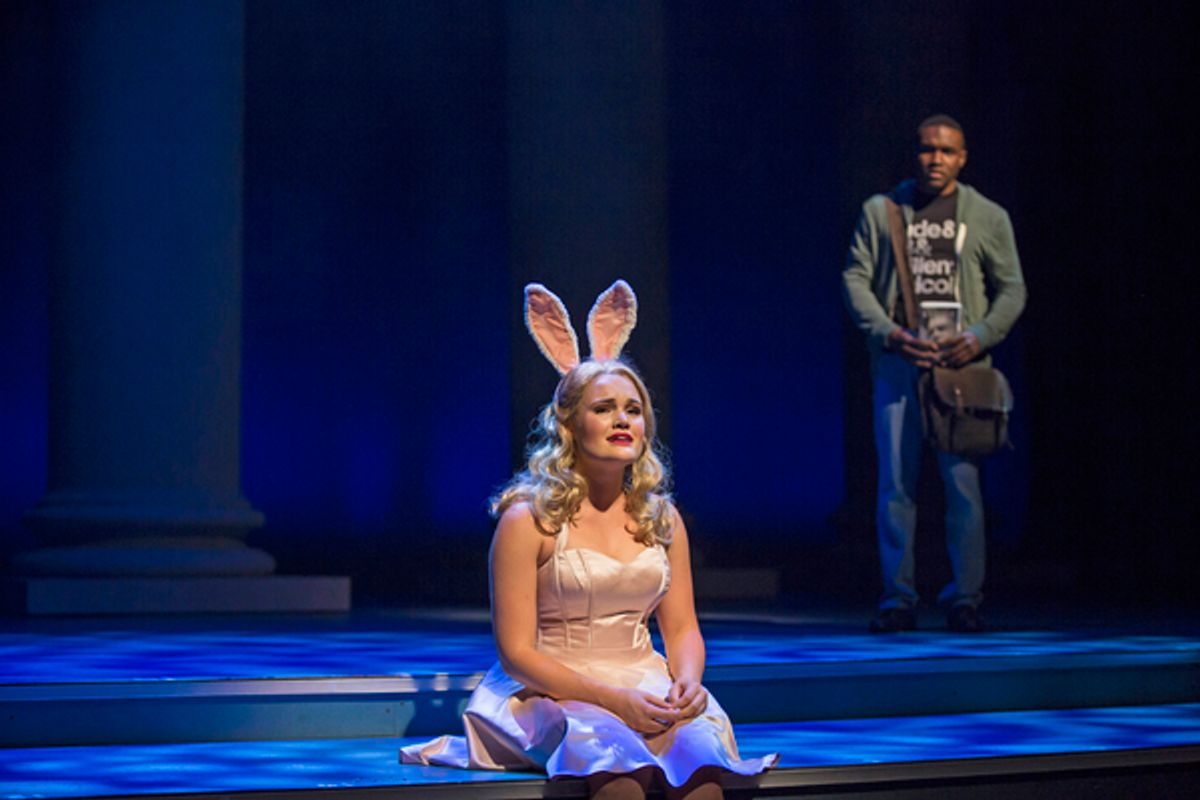 Casey Shuler plays Elle Woods and Gerald Caesar is Emmett Forrest in Legally Blonde, playing 
September 5-October 21, 2018 at Paramount Theatre, 23 E. Galena Blvd. in Aurora. Trent Stork directs. Tickets: ParamountAurora.com or (630) 896-6666. Credit: Liz at 