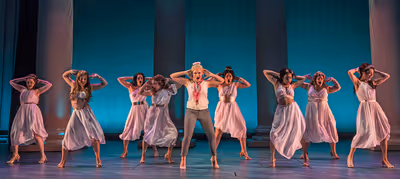 Casey Shuler (center) plays Elle Woods in Legally Blonde. Trent Stork directs.  Perfo Photo
