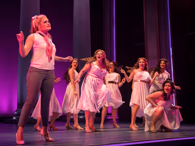 Casey Shuler (left) plays Elle Woods in Legally Blonde. Trent Stork directs.  Perform Photo
