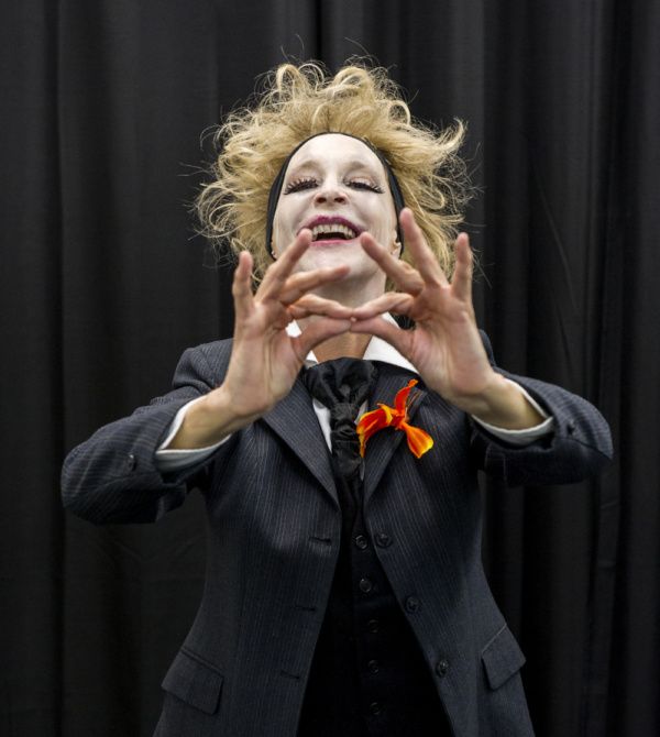 Jennifer Jewell (as The Man with a Flower).  Photo by Daniel Radar. Photo