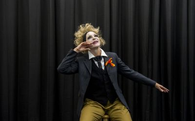 Jennifer Jewell (as The Man with a Flower).  Photo by Daniel Radar. Photo