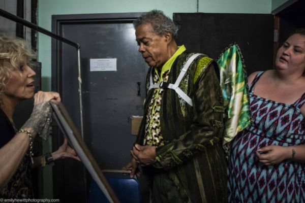 Playwright/designer Carrie Robbins and designer Jen Hebner show actor Charles Turner  Photo