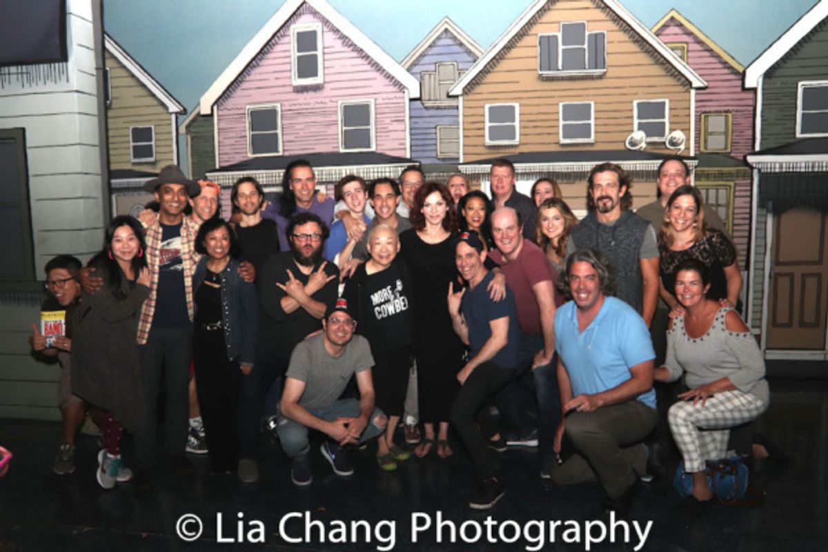 Lori Tan Chinn, Baayork Lee, Raymond J. Lee, Daniel May, Yuka Takara visit with the cast of GETTIN' THE BAND BACK TOGETHER at 