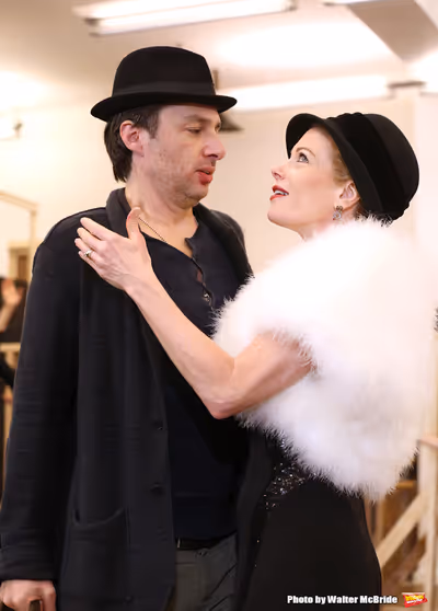 Zach Braff and Marin Mazzie performing during the sneak peek rehearsal performance of Photo