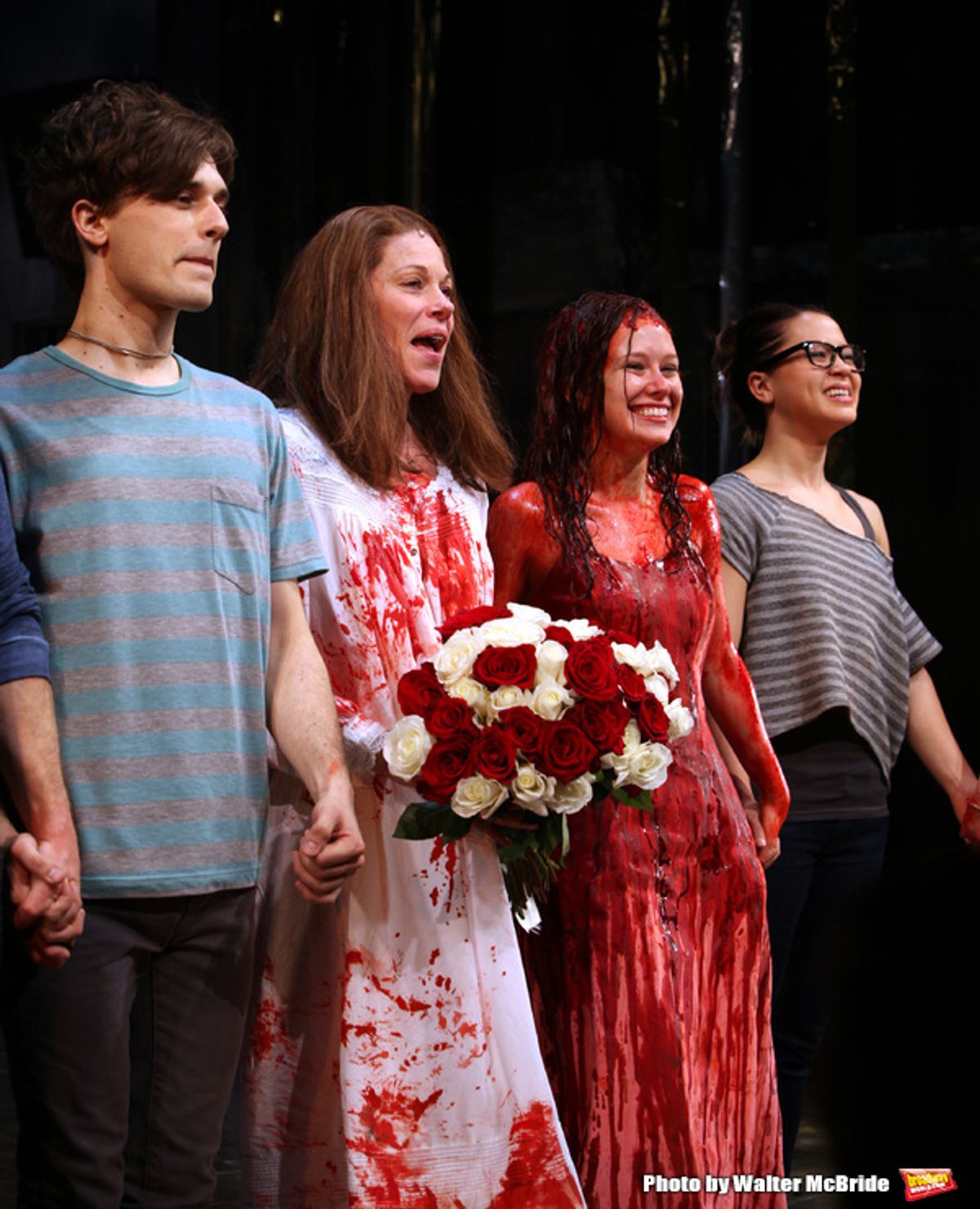 Andy Mientus, Marin Mazzie, Molly Ranson & Jen Sese.during the Opening Night Curtain Call for the MCC Theater's Production of 'CARRIE' at The Lucille Lortel Theatre on March 1, 2012 in New York City. at 