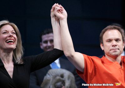 Marin Mazzie & Norbert Leo Butz taking a bow during the Opening Night Broadway Perfor Photo