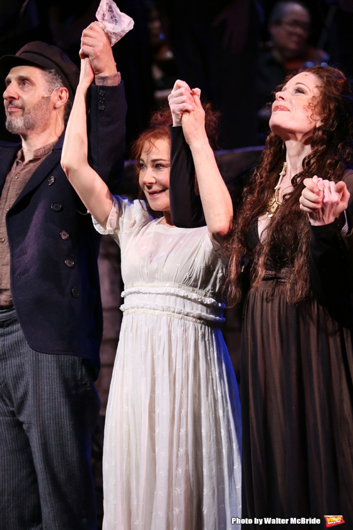 John Turturro, Zoe Wanamaker and Marin Mazzie during the closing night performance curtain call of the  New York City Center Encores! presents 'Zorba!' at City Center on May 10, 2015 in New York City. at 