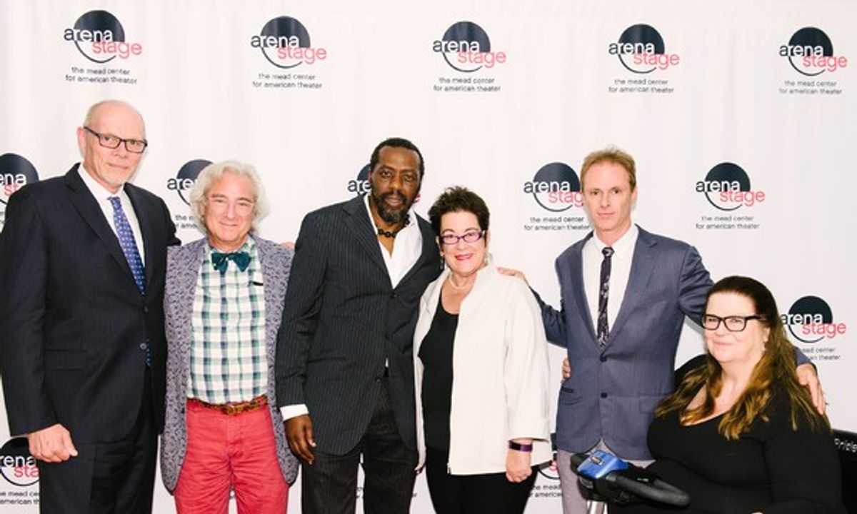 Executive Director Edgar Dobie, Director John Gould Rubin, Edwin Lee Gibson (Dick Gregory), Artistic Director Molly Smith, John Carlin (Stand-up Comic/Emcee/Interviewer/Heckler/Cabbie) and Playwright Gretchen Law  at 