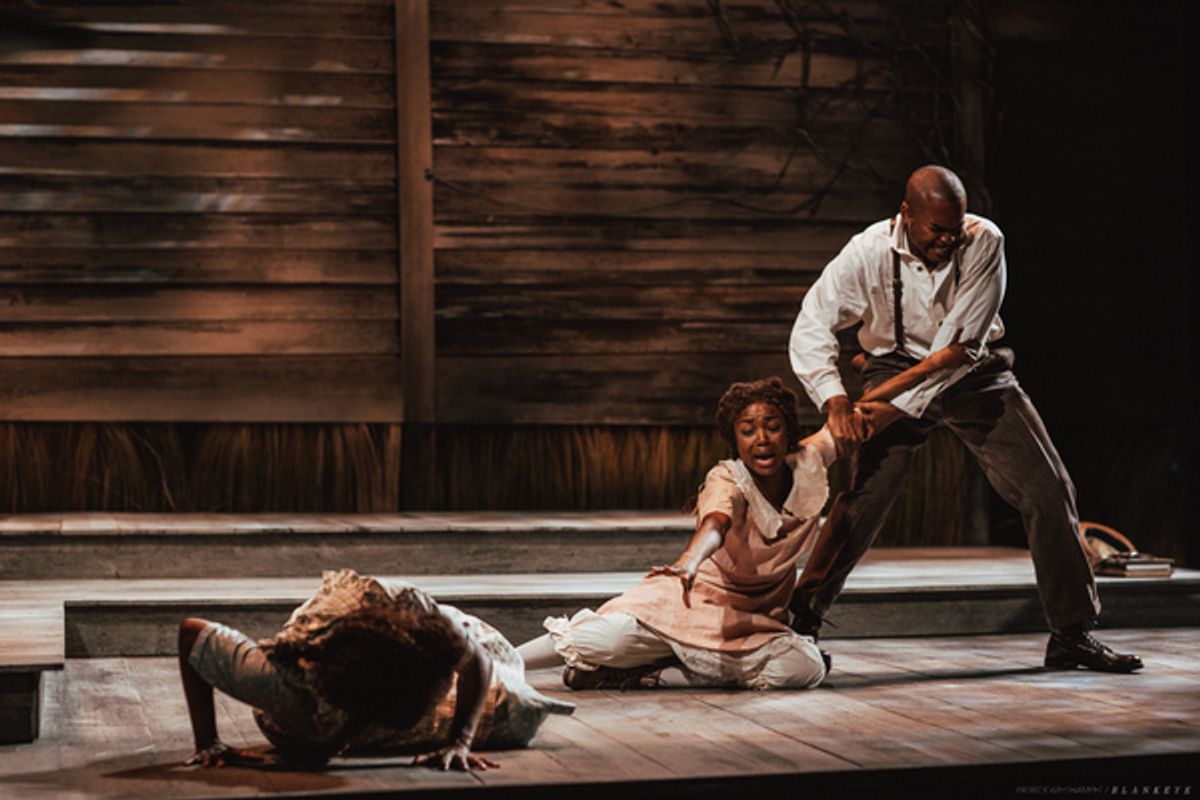 Felicia Boswell as Celie, Danea C. Osseni as Nettie and Chaz Lamar Shepherd as Mister at 