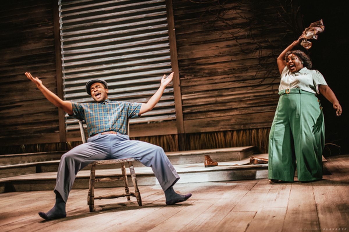 Isaiah Tyrelle Boyd as Harpo and Maiesha McQueen as Sofia  at 