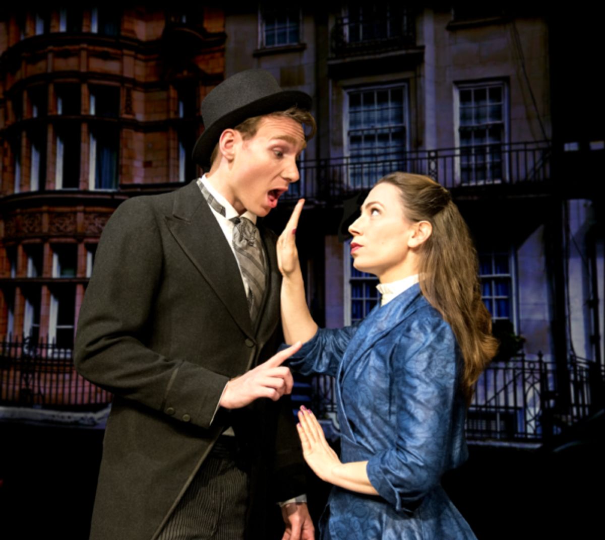 Freddy Eynsford-Hill (Justin Kerekes) wants to pledge his undying love, but Eliza Doolittle sings, Show Me!

Photo Credit: Steve Stubbs, Woodside Community Theatre. at 