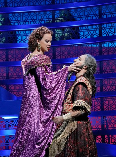 ElÄ«na GaranÄa as Dalila and Laurent Naouri as the High Priest in Saint-SaÃ«ns Photo