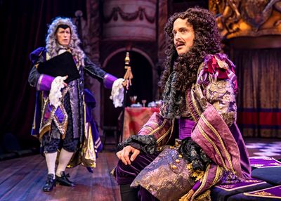 King Charles II (Timothy Edward Kane) rebuffs his advisor Lord Arlington (Larry Yando Photo