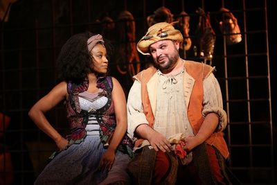 Gisela Adisa as Aldonza and Tony Manna as Sancho Panza Photo