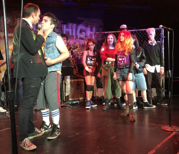 Jacob Grover, Patrick Sweeney, Jess Kaliban & the ensemble of POP PUNK HIGH. Photo