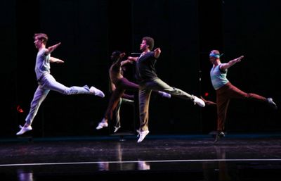 Zach (Brian Kulaga) and cast in A Chorus Line at Metropolis Performing Arts Centre Photo