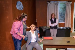 Mary Sink as Bay, l-r, with Colleen Dunne as Petra, and Stephen Woosley as Joyce in MadLab Theatre's production of The Wave That Set The Fire by Ellen K. Graham @ BroadwayWorld Mary Sink as Bay, l-r, with Colleen Dunne as Petra, and Stephen Woosley as Joyce in M Photo