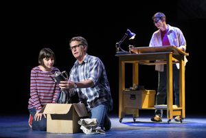 Small Alison (Lila Gold) and her father, Bruce (James Lloyd Reynolds), examine potential treasures from a neighbor’s barn, @ BroadwayWorld Small Alison (Lila Gold) and her father, Bruce (James Lloyd Reynolds), examine potent Photo