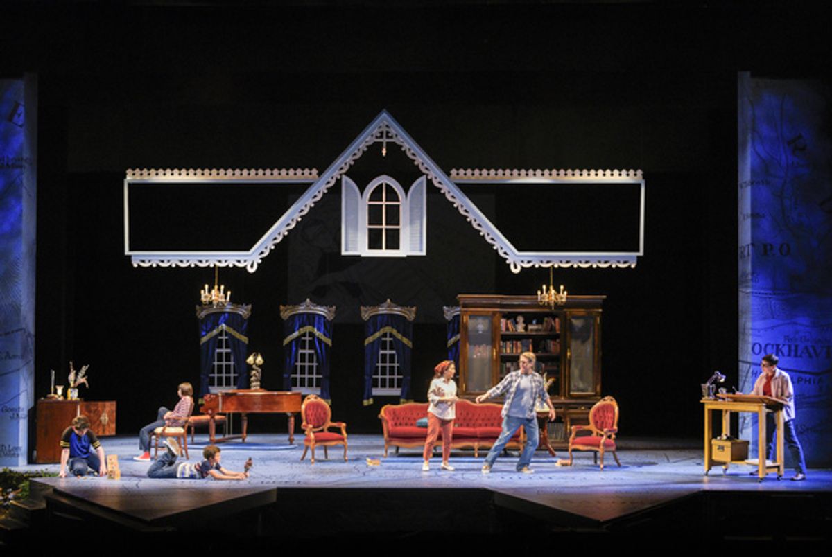 Life is busy at the Bechdel house (shown l to r: Jack Barrett, Lila Gold, Billy Hutton, Crissy Guerrero, James Lloyd Reynolds, Moira Stone) in â€"Fun Home,â€ at 