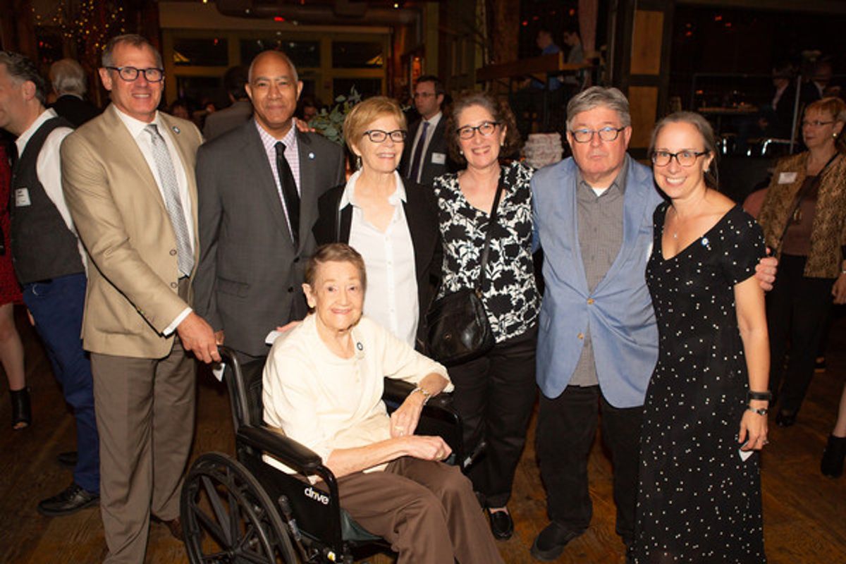 (L. to r.)  Current and former ATPAM officers: Nick Kaledin (Secretary-Treasurer), David Calhoun (President), Sally Campbell-Morse (past President); Maria Somma (past President and current Board member), Robert Nolan (past President and current Board memb at 
