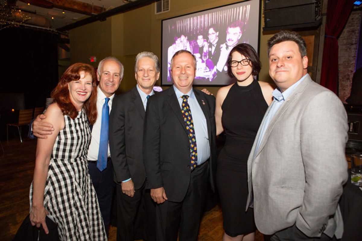 (l. to r.) Haviland Morris, Joe Benincasa (Actors Fund), Robert Score (Local 1), Lawrence Paone (Local 751), Leah Okin (Local 764) and Joe Hartnett (IATSE). at 