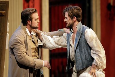 Brian Jagde as Cavaradossi and Hadleigh Adams as Angelotti Photo