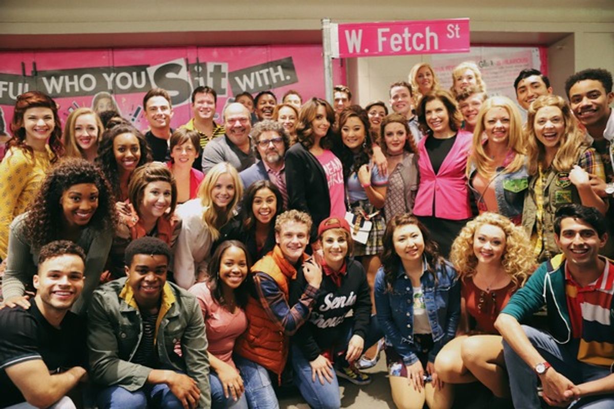 Tina Fey, Jeff Richmond, Nell Benjamin, Casey Nicholaw, Jonathan Bennett, Julie Menin, and the full cast of Mean Girls at 
