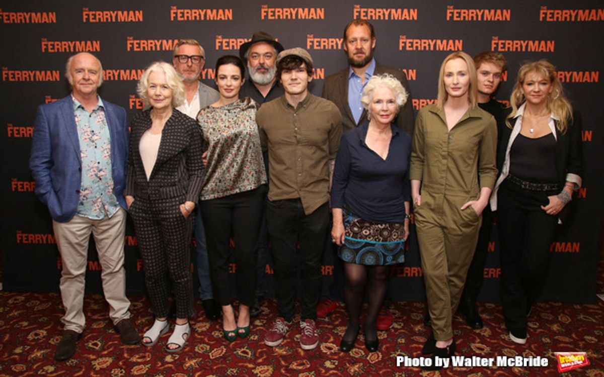 Mark Lambert, Dearbhla Molloy, Stuart Graham, Laura Donnelly, playwright Jez Butterworth, Fra Fee, Justin Edwards, Fionnula Flanagan, Genevieve O'Reilly, Tom Glynn-Carney, and producer Sonia Friedman at 