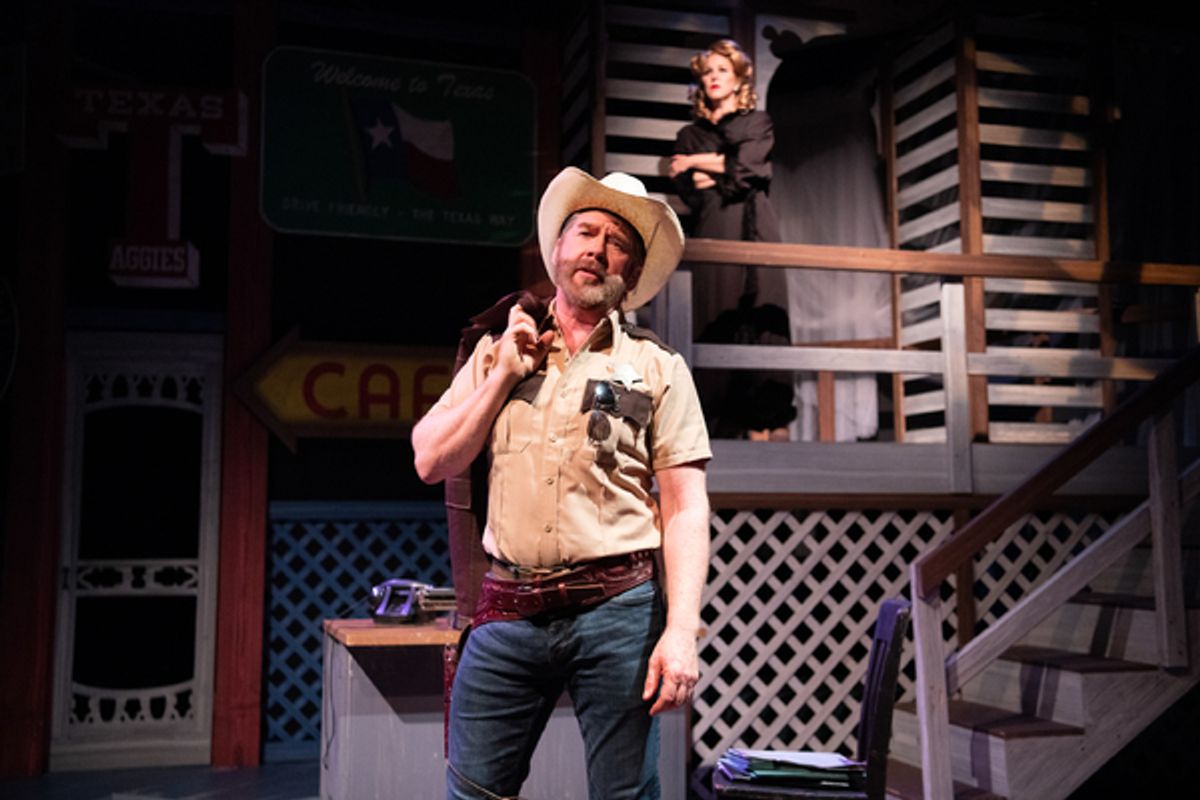 Michael Ray Wisely as Sheriff Ed Earl Dodd (with Dyan McBride as Miss Mona). Photo: Ben Krantz Studio.
 at 