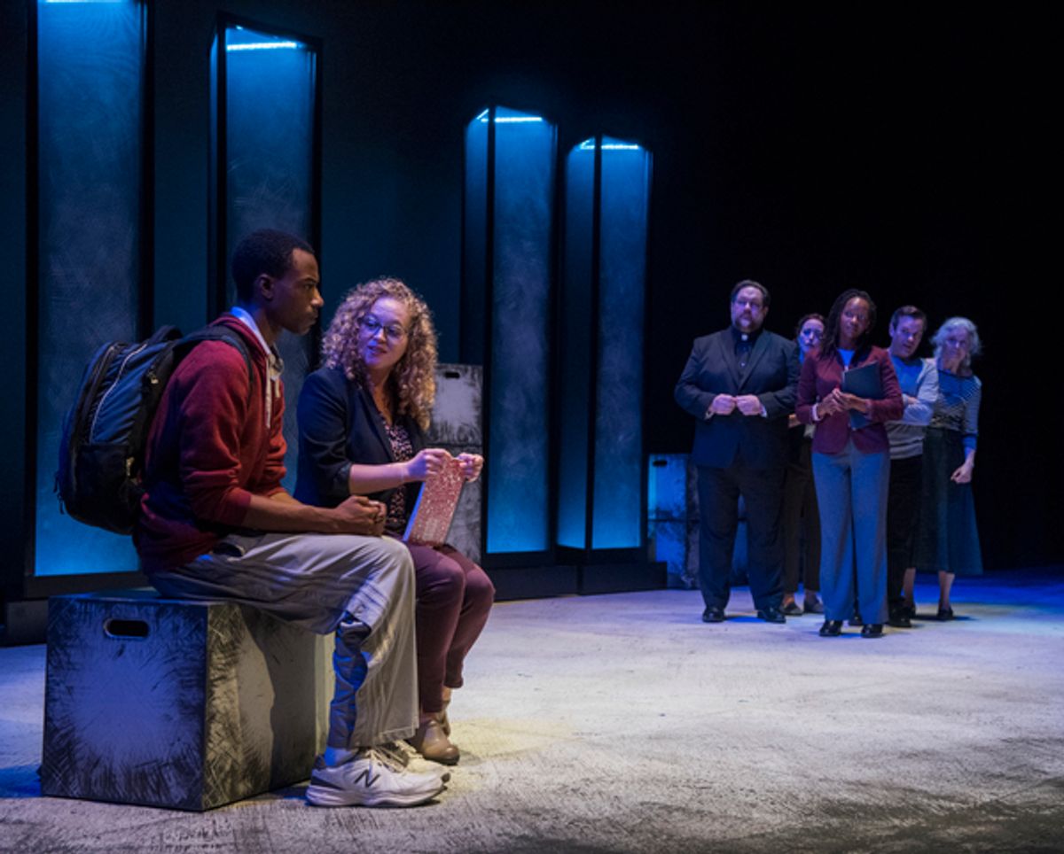 Terry Bell (Christopher), Caroline Neff (Siobhan), Christopher M. Walsh (Uncle Terry/Station Policeman/Ensemble), Rebecca Spence (Judy/Ensemble), Eunice Woods (Mrs. Shears/Ensemble), Scott Allen Luke (Roger /Policeman/Ensemble) Meg Thalken (Mrs. Alexander at 