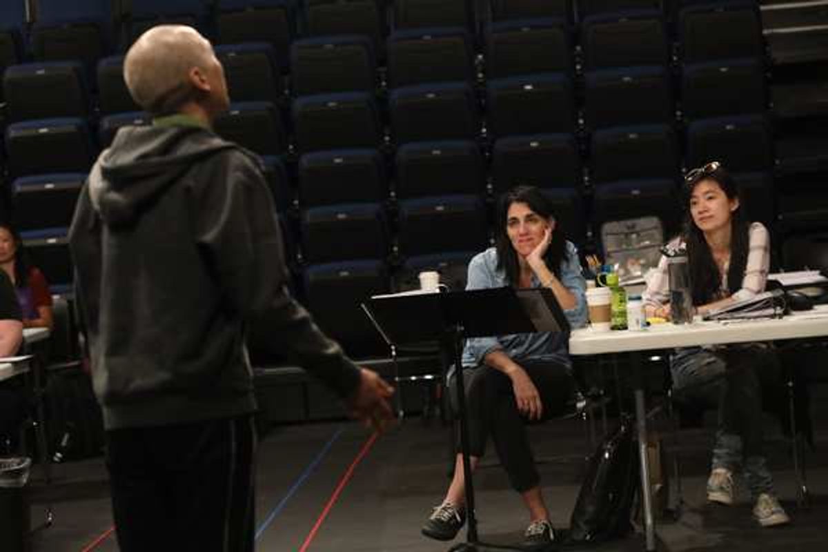 Francis Jue, director Leigh Silverman, and playwright Hansol Jung at 