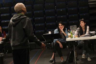 Francis Jue, director Leigh Silverman, and playwright Hansol Jung Photo