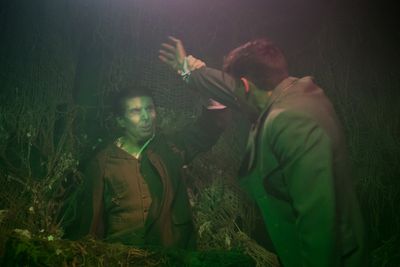 Christopher Wallinger, Lamont Webb and Richard Large in The Chimes. Photo