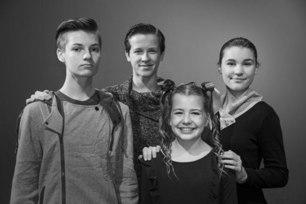 Matthew Gay, Peyton Nicholson, Sara Guiou, and Madeline Carter, photograph by Jason J Photo