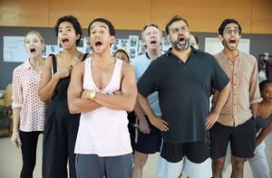 Naomi Frederick, Amanda Wilkin, Karl Queensborough, Richard Lumsden, Tony Jayawardena and Sid Sagar in rehearsals for White Teeth at the Kiln Theatre. @ BroadwayWorld Naomi Frederick, Amanda Wilkin, Karl Queensborough, Richard Lumsden, Tony Jayawardena Photo