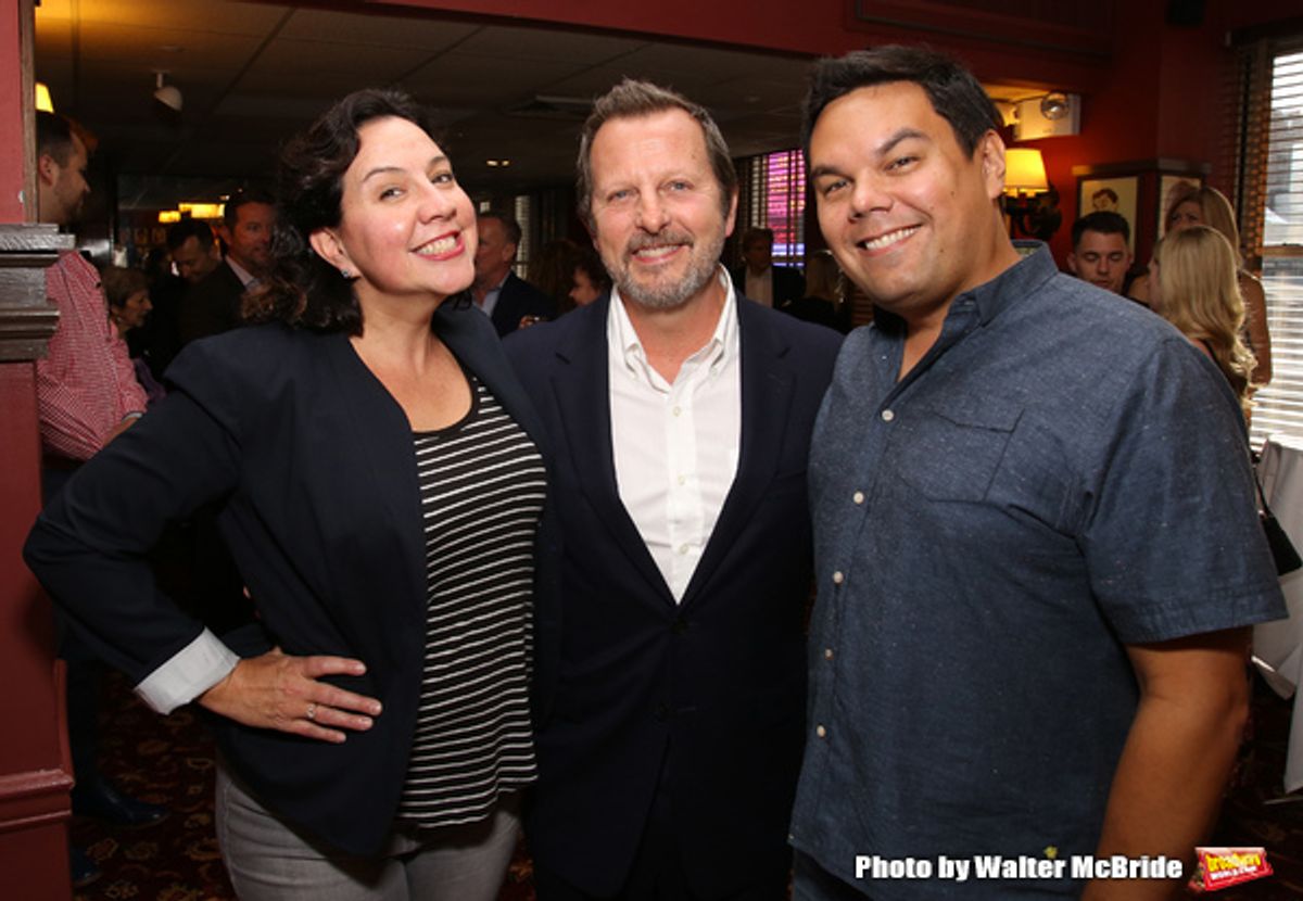 Kristen Anderson-Lopez and Robert Lopez with Rob Ashford  at 