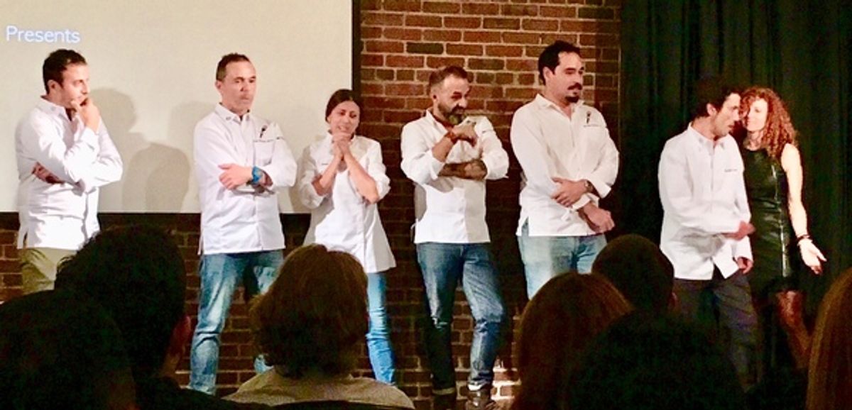 The magnificent six chefs (left to right): Manuel Alonso (Spain), David Garcia (Spain), Debbie Fadul (Guatemala), Hugo Brito (Portugal), Andres Morataya (Panama) and Mikel de Luis (Spain/NYC) with wife Michele Buster of Forever Cheese. at BWW Review: SIX CHEFS FIND A PALATABLE PARADISE IN PANAMA in PANGA IBERICA