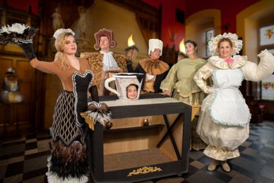 Erin Wurtz as Babette, Marc Suznovich as Cogsworth, Tom Chiola as Lumiere, Jenn Torre Photo