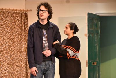 David Hubball as Phil and Serin Ibrahim as Cath in HERE by Michael Frayn, playing at  Photo