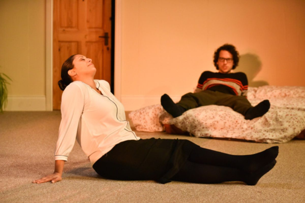 Serin Ibrahim as Cath and David Hubball as Phil in HERE by Michael Frayn, playing at Greenwich Theatre until 13 October 2018 (3) at 