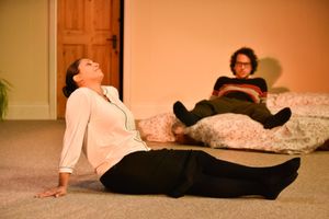 Serin Ibrahim as Cath and David Hubball as Phil in HERE by Michael Frayn, playing at  Photo