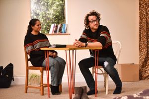 Serin Ibrahim as Cath and David Hubball as Phil in HERE by Michael Frayn, playing at  Photo