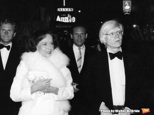 Paulette Goddard and Andy Warhol after a performance of Broadwayâ€™s â€"Anni Photo