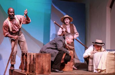 Louis Baker as Jim, James Calvert as The Duke, Heather Taylor as Huck, Lance Davis as Photo